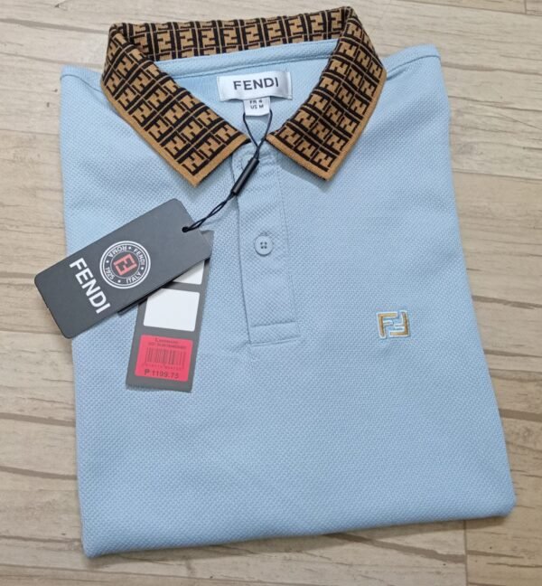 Imported Fabric Comfortable Fendi Light Sky Polo shirt