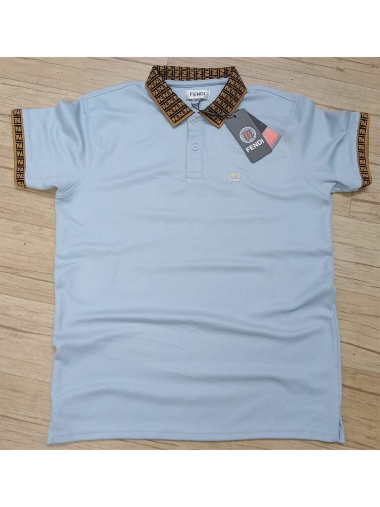 Imported Fabric Comfortable Fendi Light Sky Polo shirt