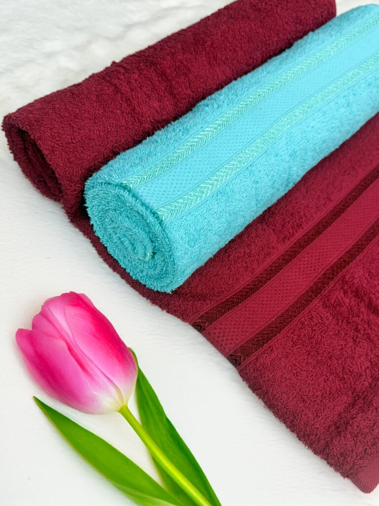 Blue Bird Maroon and Aqua Blue bath towel combo