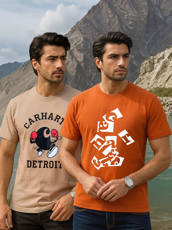 Carhatt Brunt Orange and Beige Color T-shirt Combo