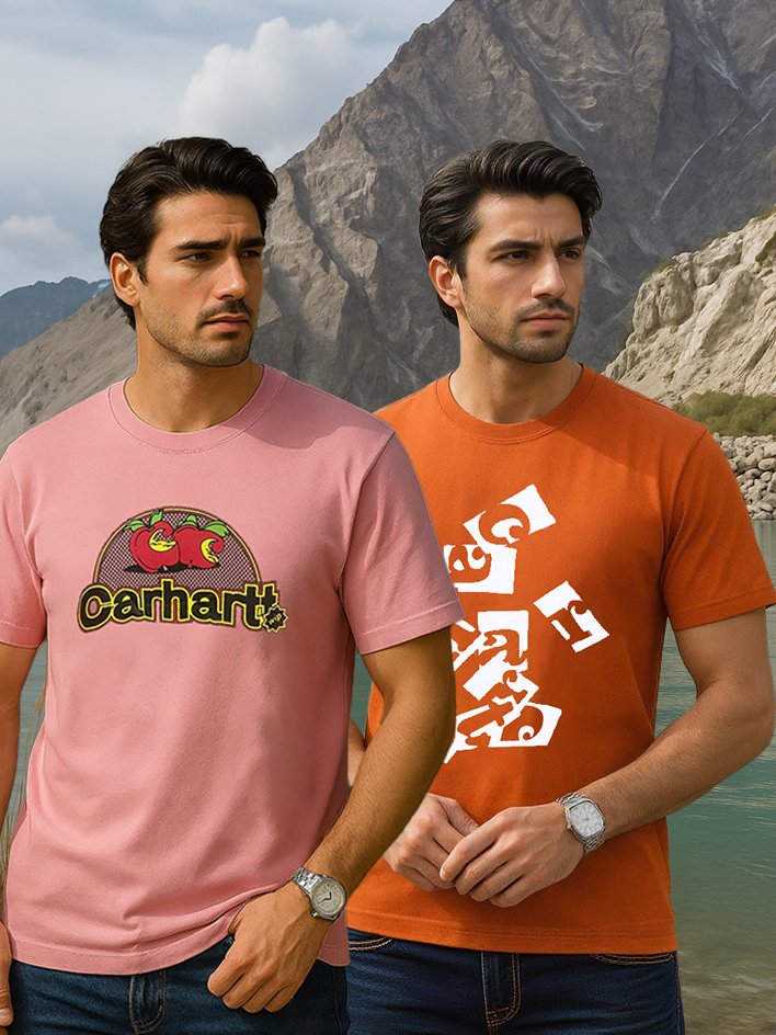 Carhatt Brunt Orange and Peach Color T-shirt Combo