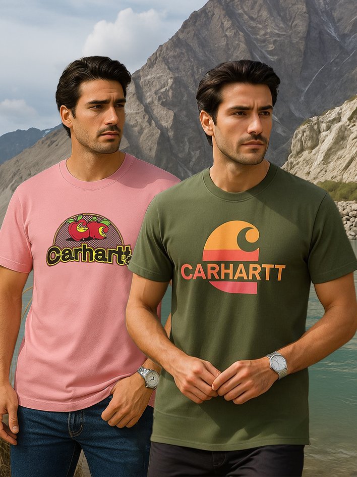 Carhatt Peach and Olive Color T-shirt Combo