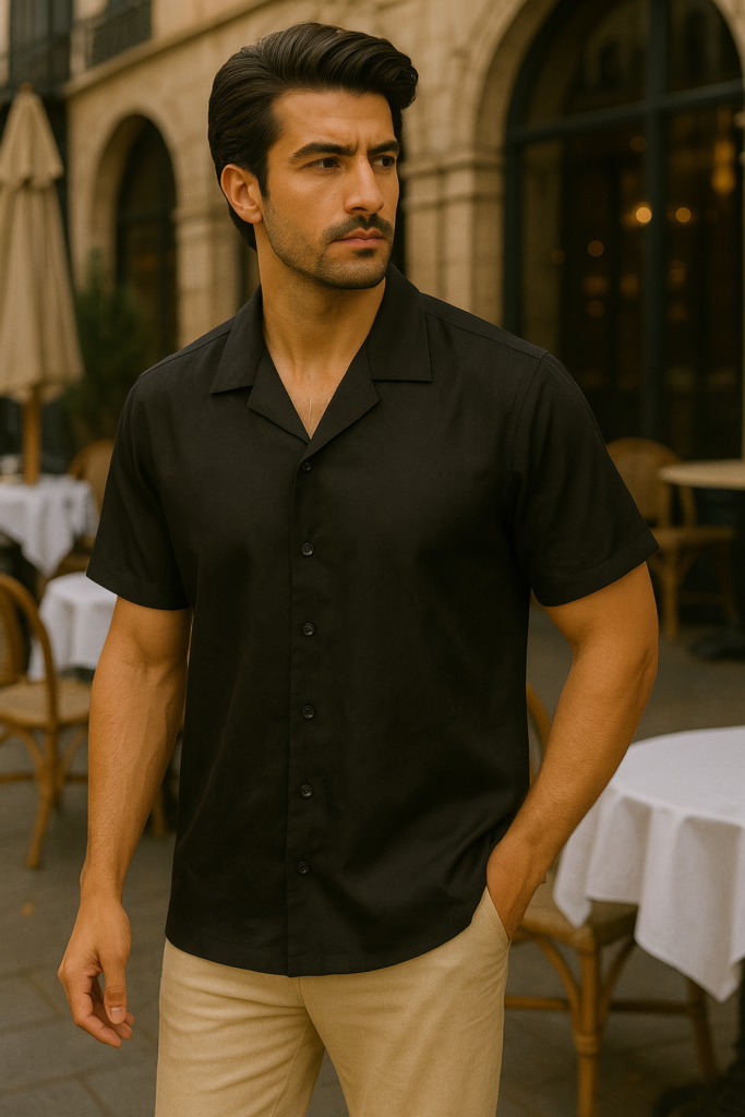 Desire Linen Cotton B. Jacquard Texture Cuban Half Shirt