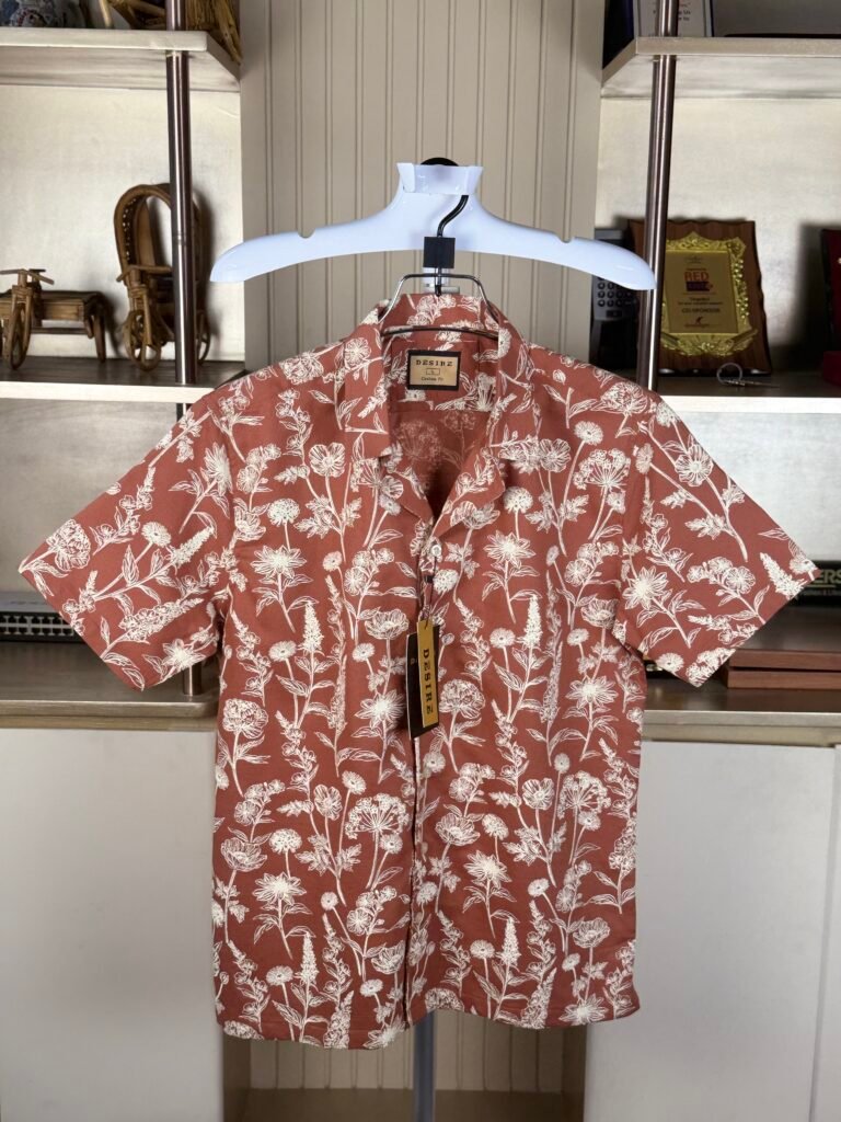 Desire Linen Cotton Rust Floral Print Cuban Half Shirt