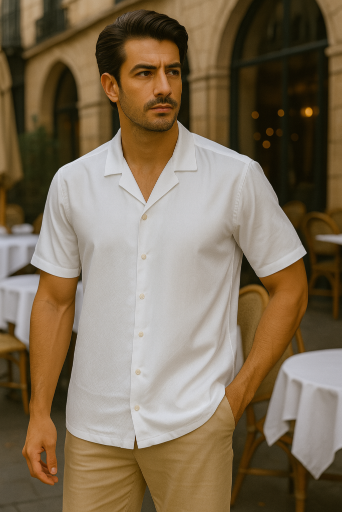 Desire Linen Cotton W. Jacquard Texture Cuban Half Shirt