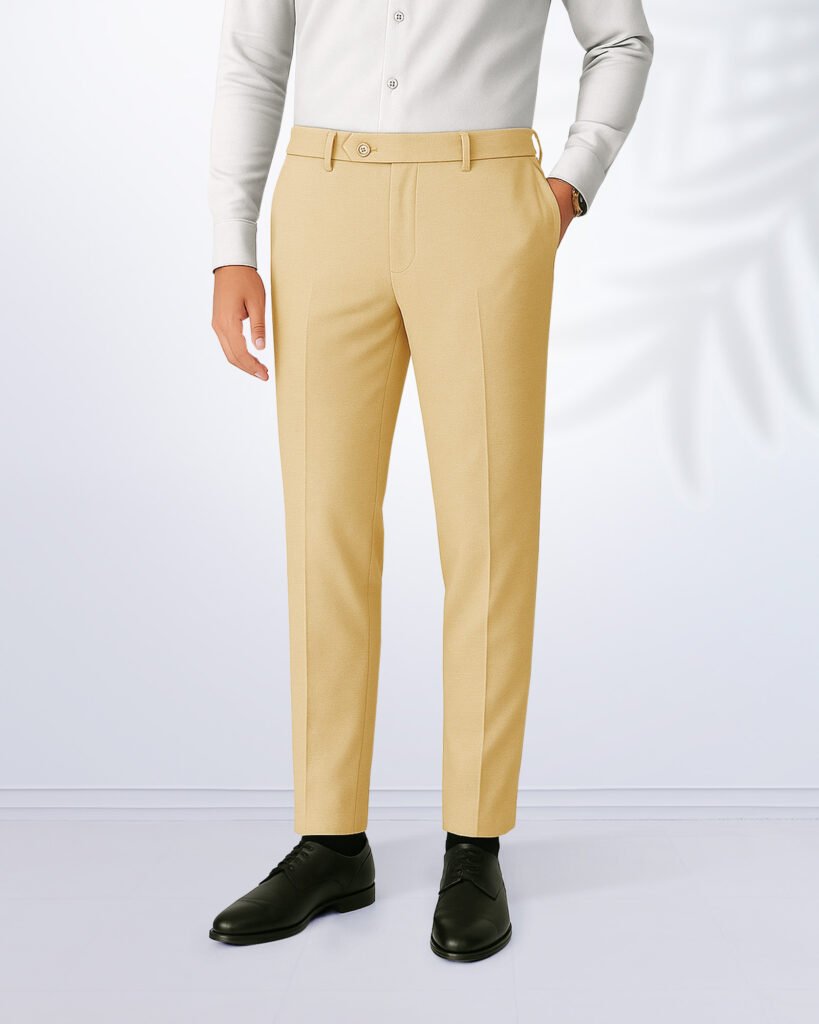 Knit Poly Cotton Beige Color Slim Fit Mens Formal Pant in Bangladesh