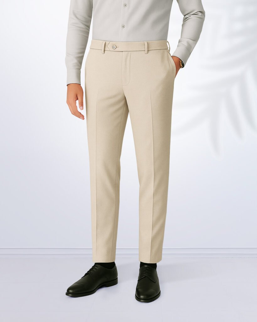 Knit Poly Cotton D.cream Color Slim Fit Mens Formal Pant in Bangladesh