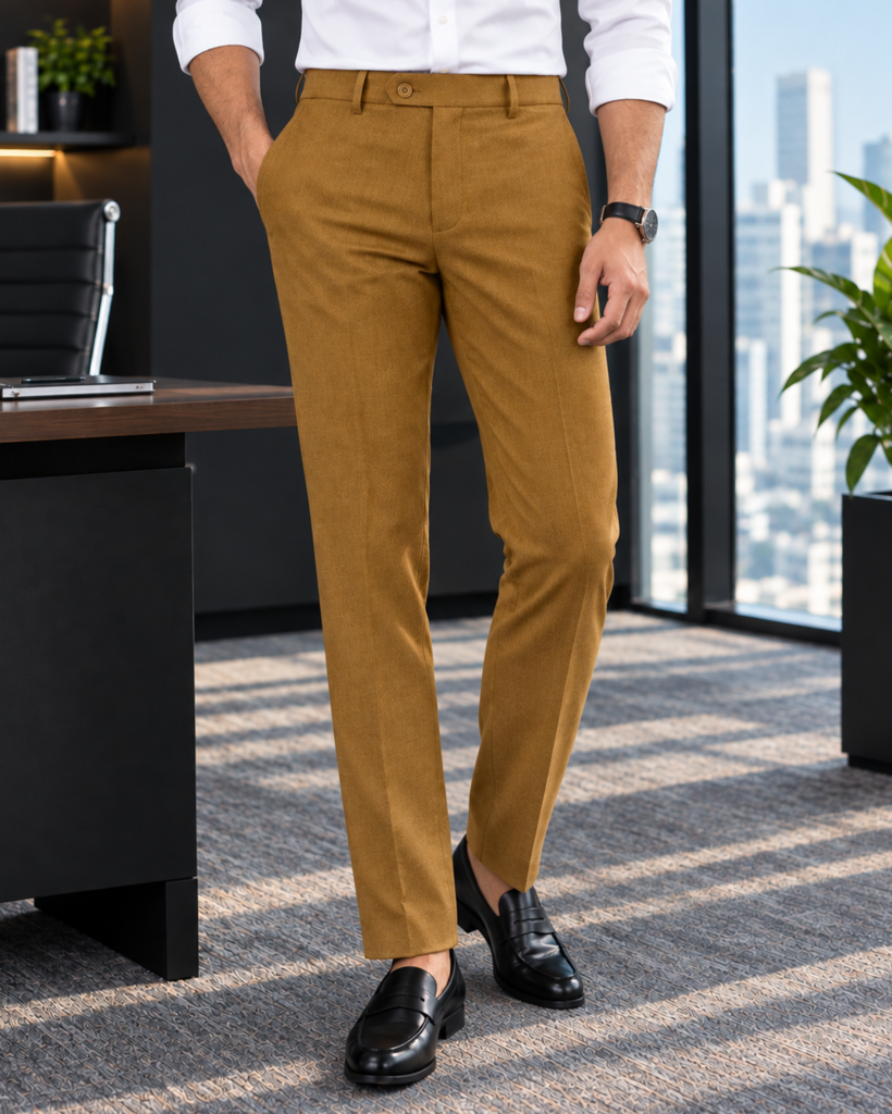 Knit Poly Cotton O.Brown Color Slim Fit Mens Formal Pant in Bangladesh