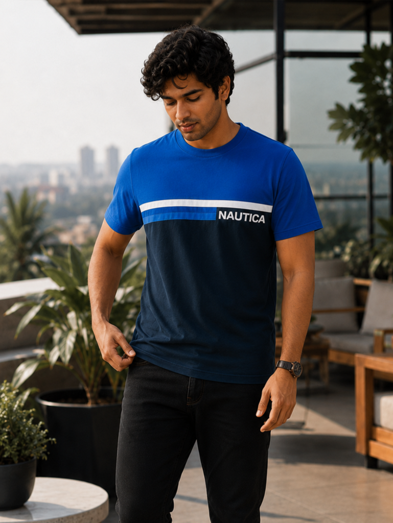 Original Nautica Blue Black Mixed T-shirt in Bangladesh