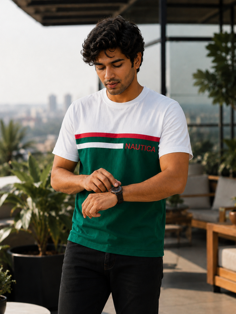 Original Nautica White Green Mixed T-shirt in Bangladesh