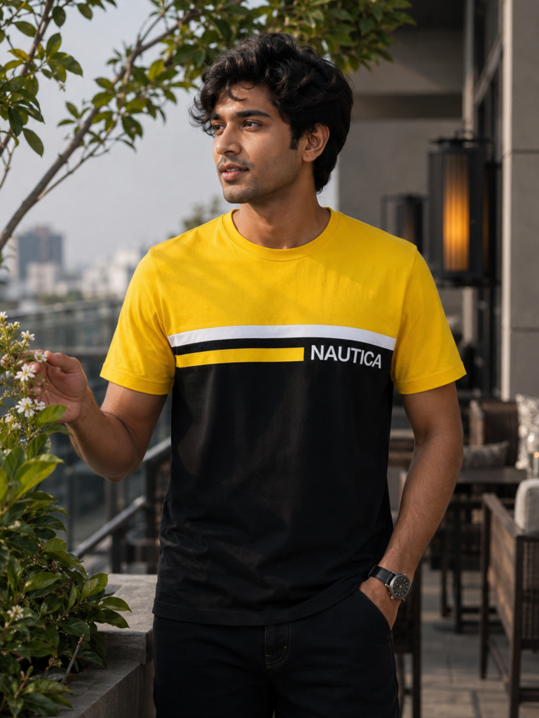 Original Nautica Yellow Black Mixed T-shirt in Bangladesh