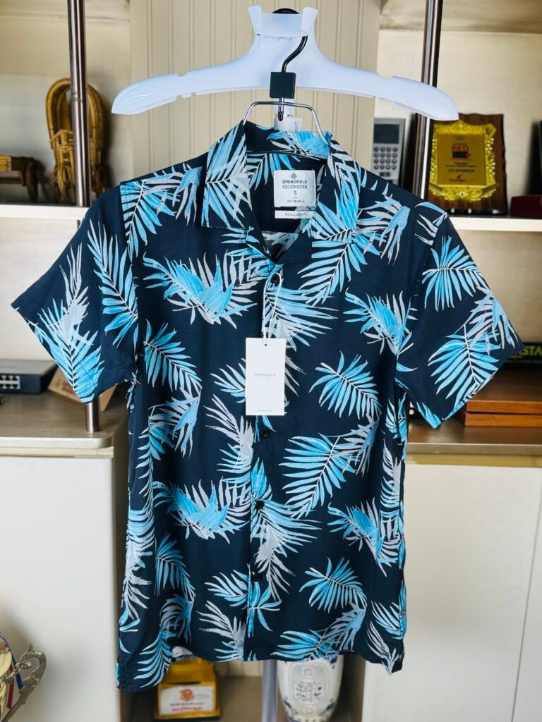 Springfield Tropical Palm Linen Cuban Shirt For Men