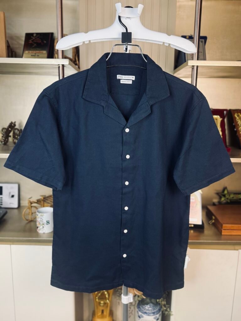 Zara Bomber Cotton Cuban Shirt for Men Navy Blue