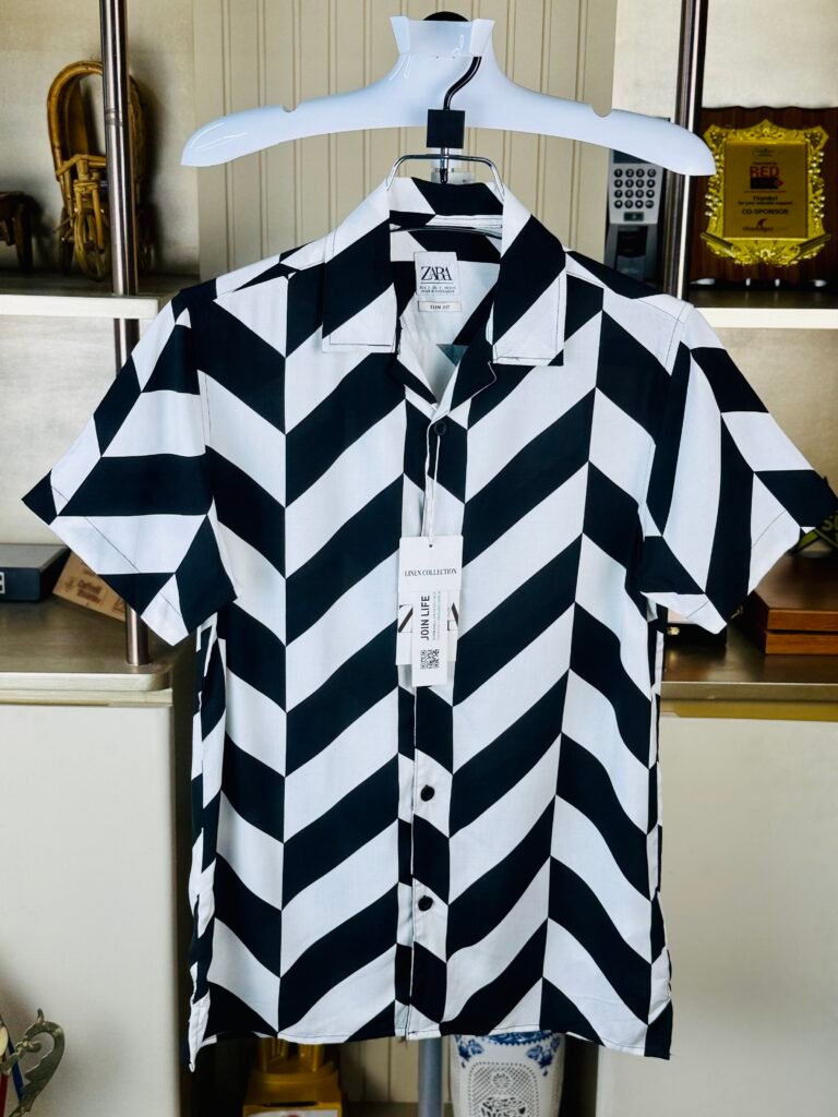 Zara Modern Geometric Stripe Linen Cuban Shirt For Men