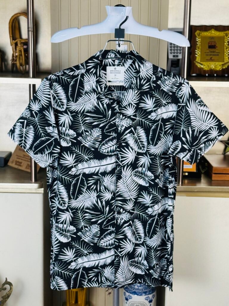 Zara Tropical Balck And White Linen Cuban Shirt For Men