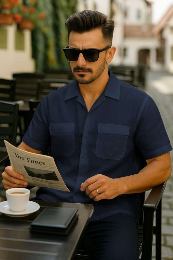 Ariza Linen Cuban Shirt for Men Blue