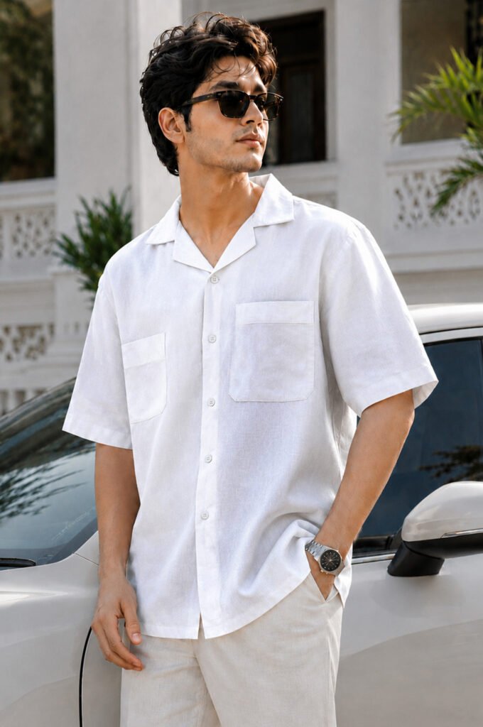 Ariza Linen Cuban Shirt for Men White