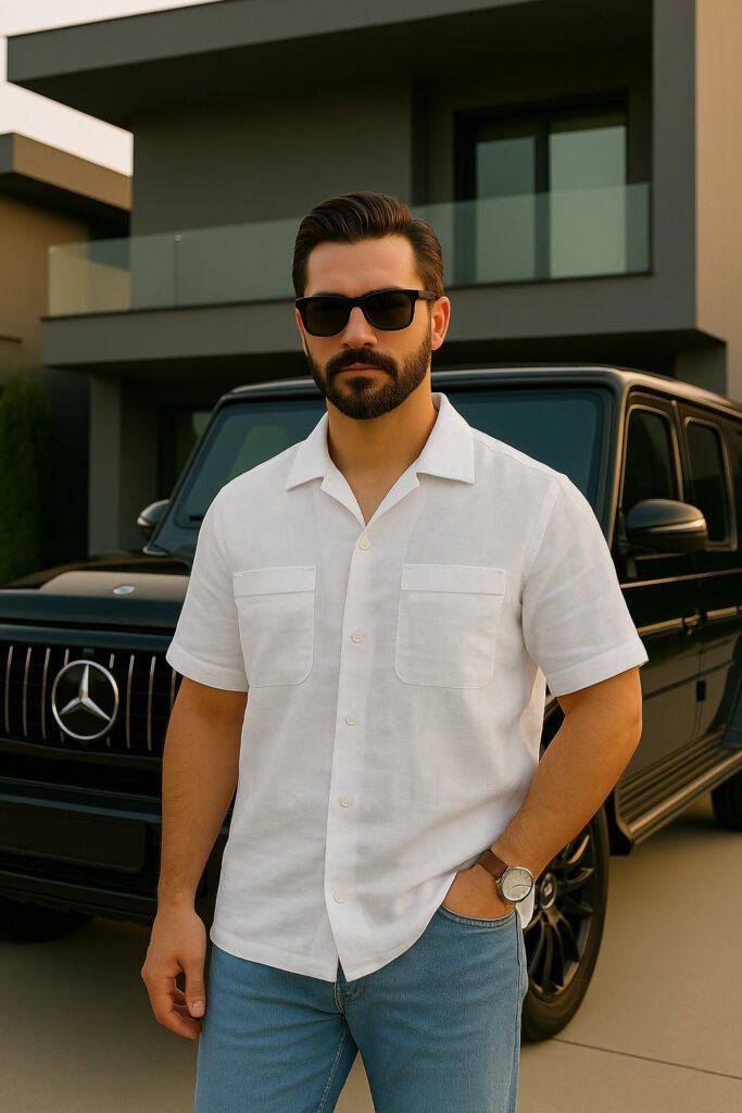 Ariza Linen Cuban Shirt for Men White