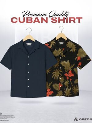 Cuban Half Shirt in Bangladesh–Blue & Floral Black Combo Arizalife BD