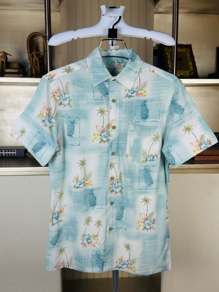 M.Campia Linen Cotton Off White Blue Mixed Half Shirt For Men
