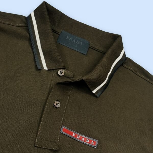 PRADA SPANDEX COTTON POLO D.OLIVE FOR MEN