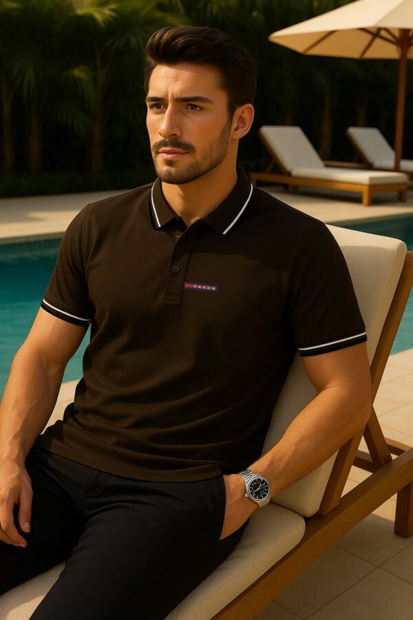 PRADA SPANDEX COTTON POLO D.OLIVE FOR MEN