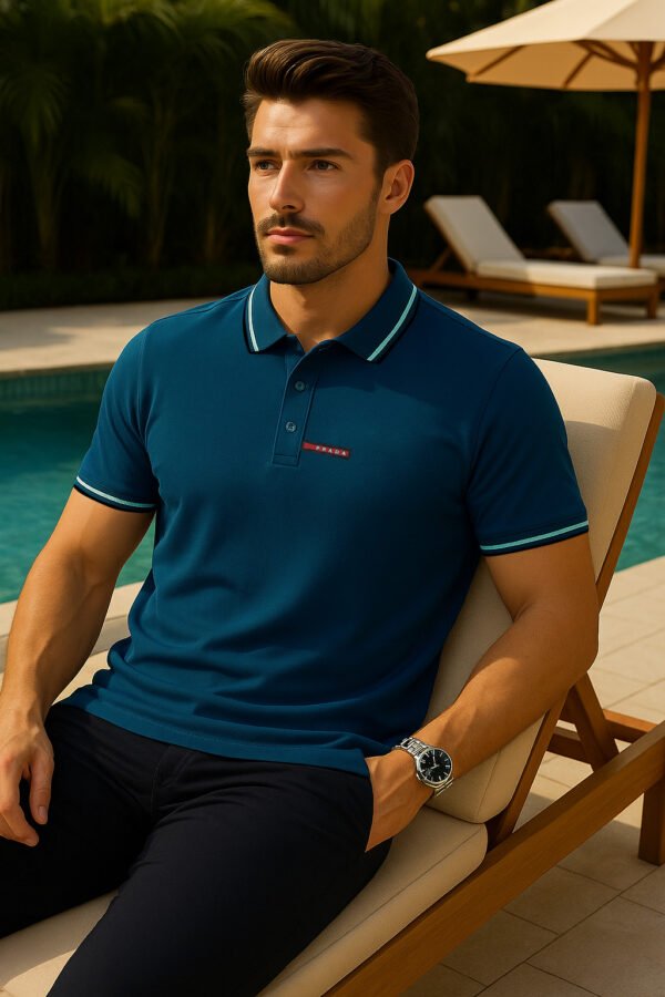 PRADA SPANDEX COTTON POLO P.BLUE For Men