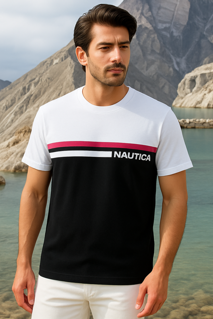 Original Nautica White Black Mixed T-shirt in Bangladesh