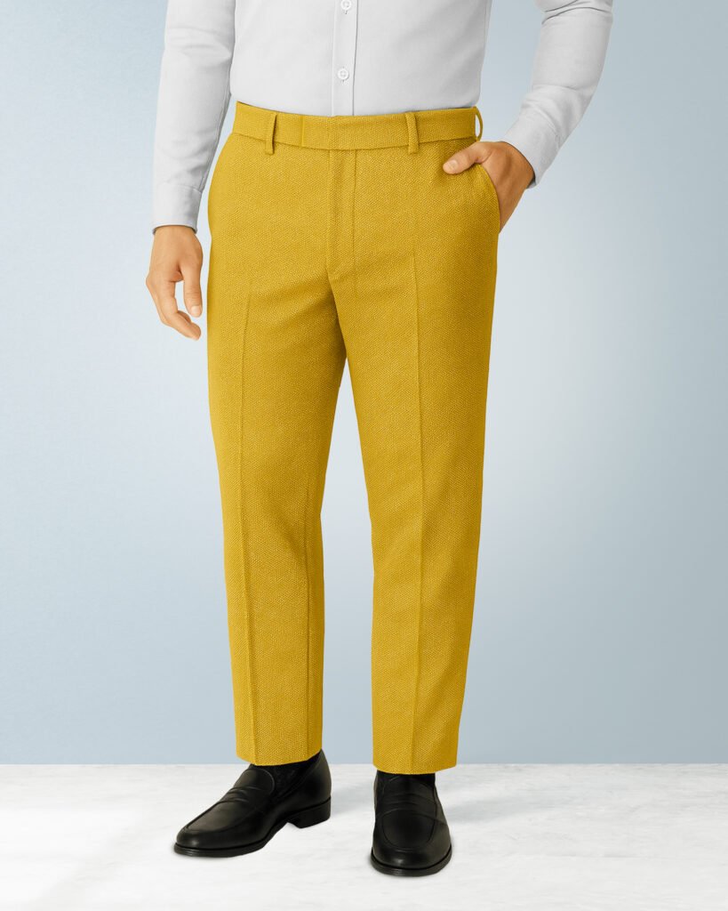 Knit Spandex Cotton Mustard Slim Fit Mens Formal Pant
