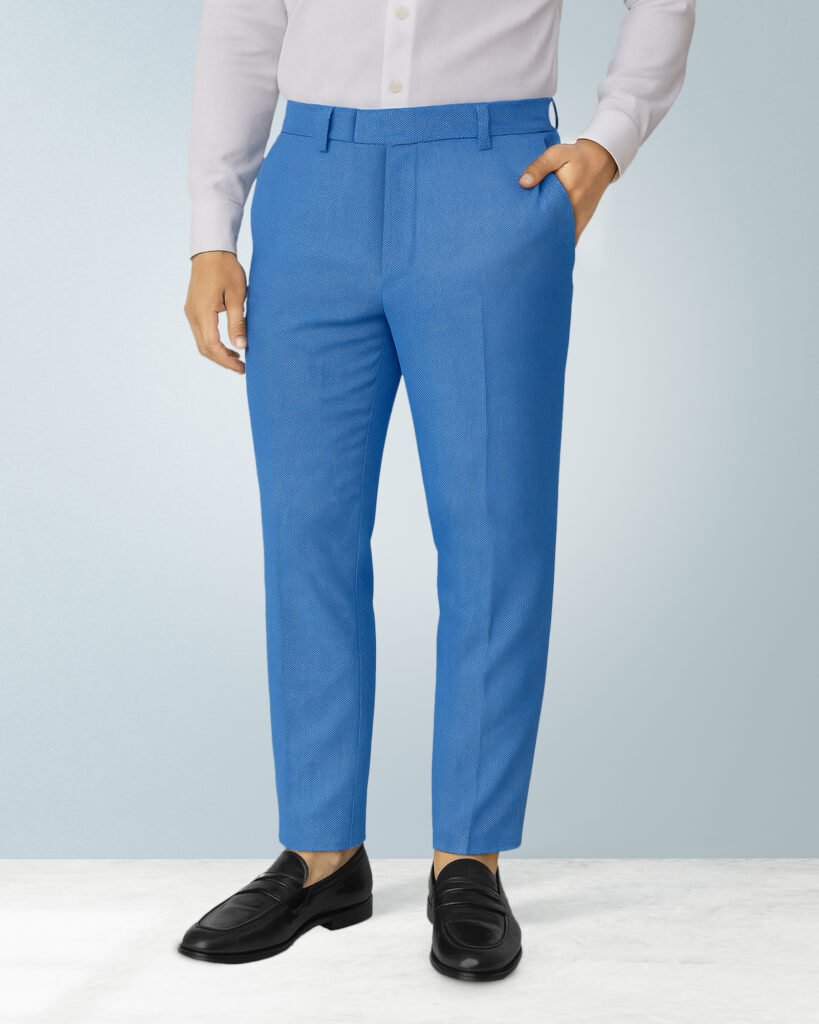 Knit Spandex Cotton R.Blue Slim Fit Mens Formal Pant