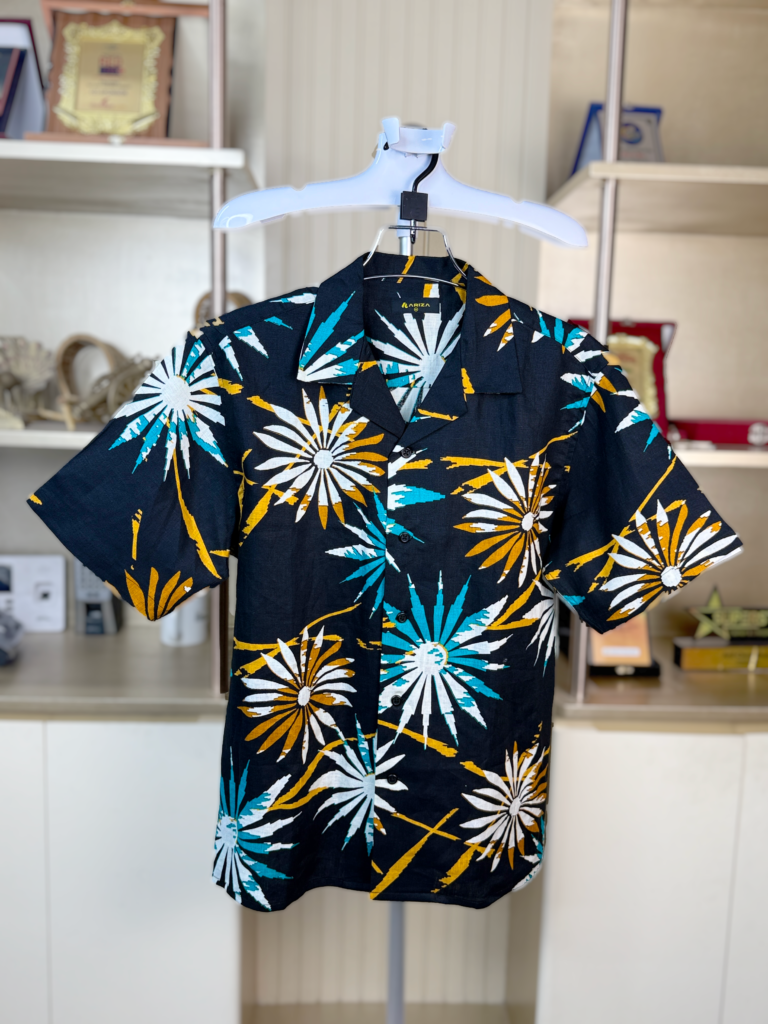 Ariza Black Tropical Floral Premium Linen Cuban Collar Shirt