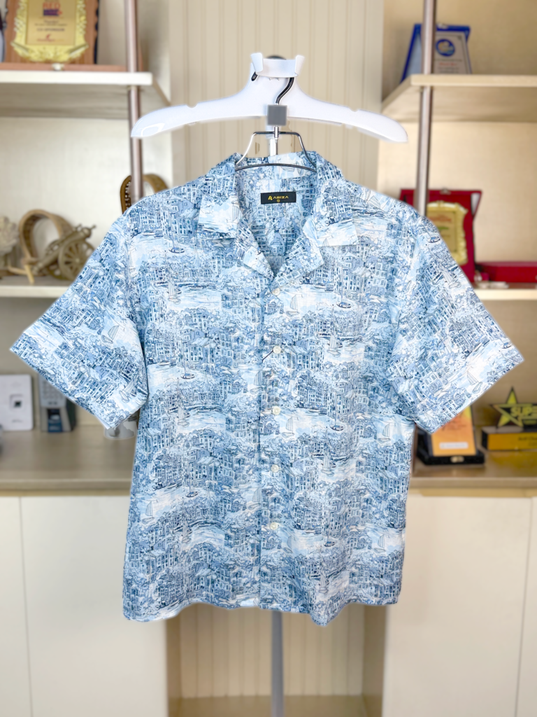 Ariza Coastal Toile Print Premium Linen Cuban Collar Shirt