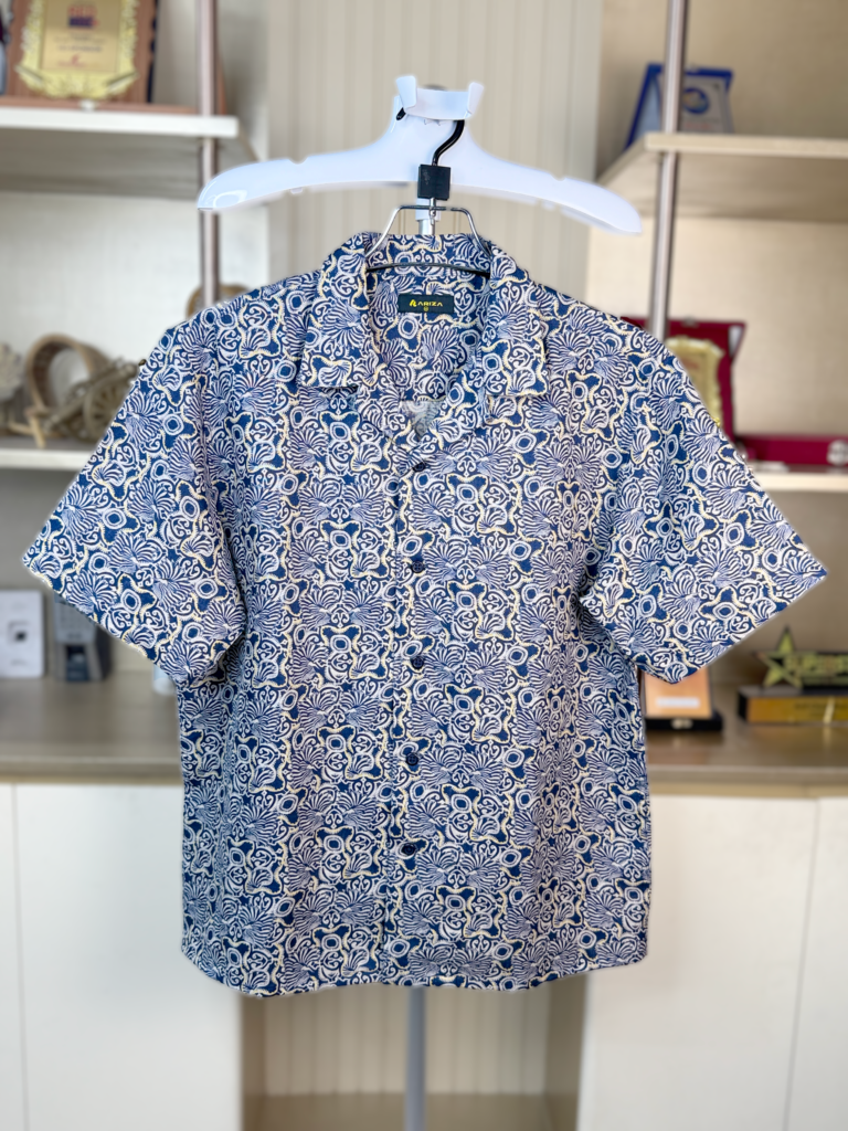 Ariza Navy Floral Print Premium Linen Cuban Collar Shirt