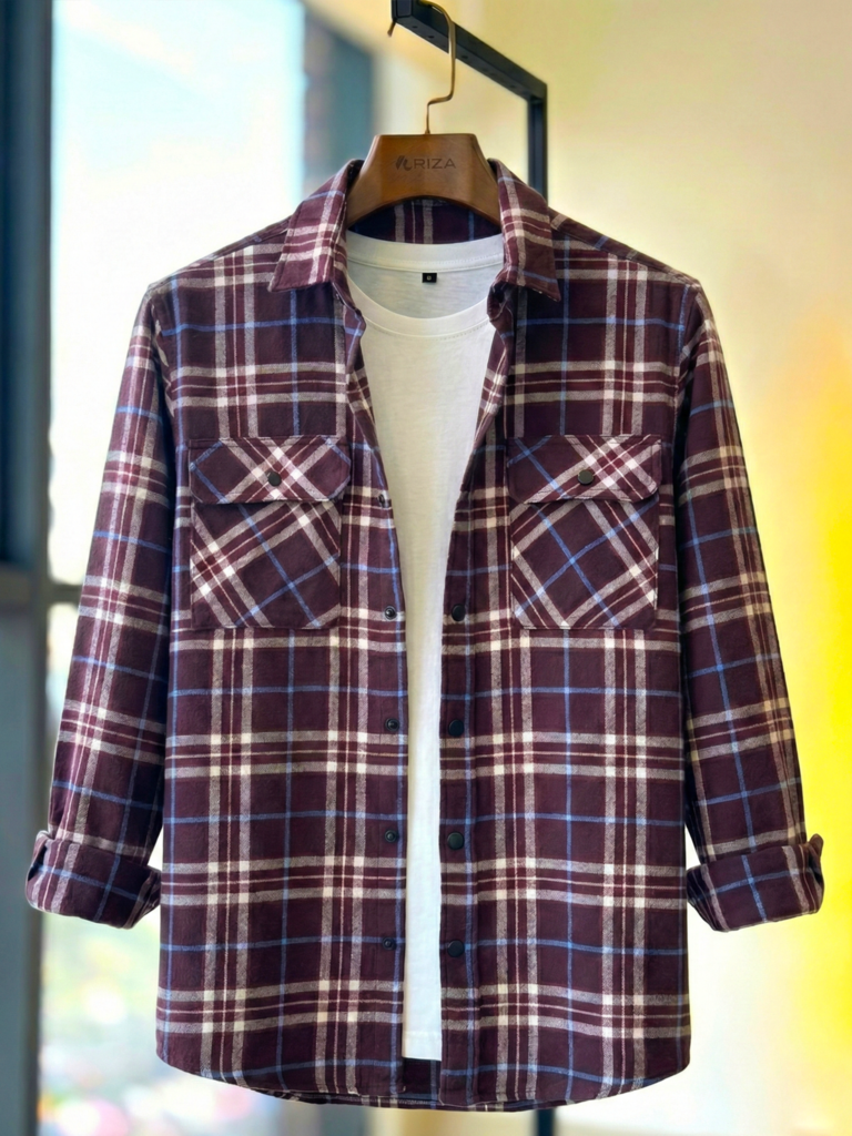 Ariza Premium Shirt – Marron Check Premium Shacket for Men