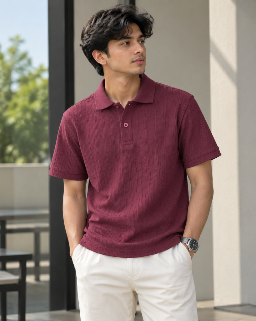 Zara Ottoman Old Money Polo – Maroon For Men