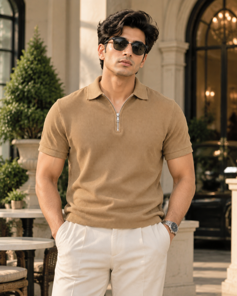 Boss Waffel Old money Polo - Brown Arizalife Mens polo