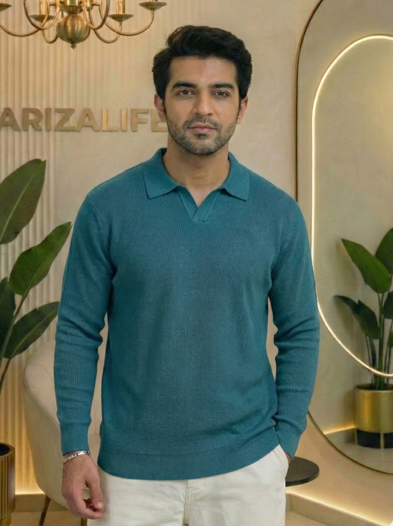 Mens Full Sleeve Sweater Polo – Green Color