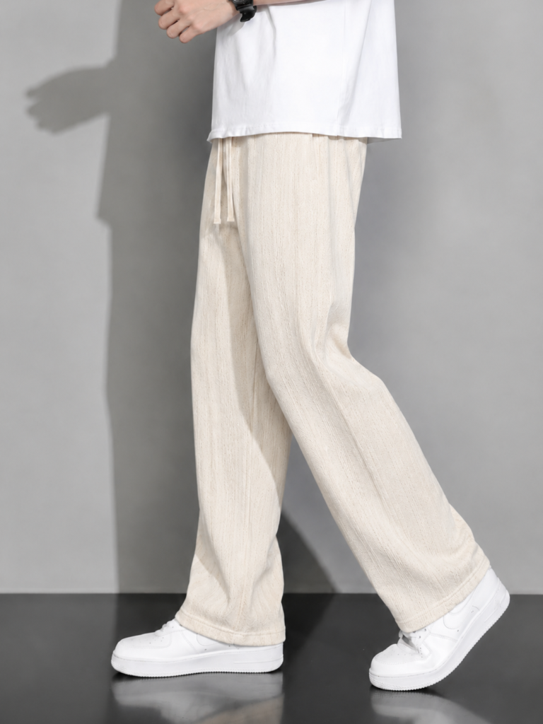 Jacquard Cotton Men's Straight Trouser Off White
