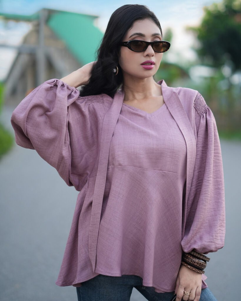 ARIZA Womens Puff Sleeve Peplum Top Dusty Mauve