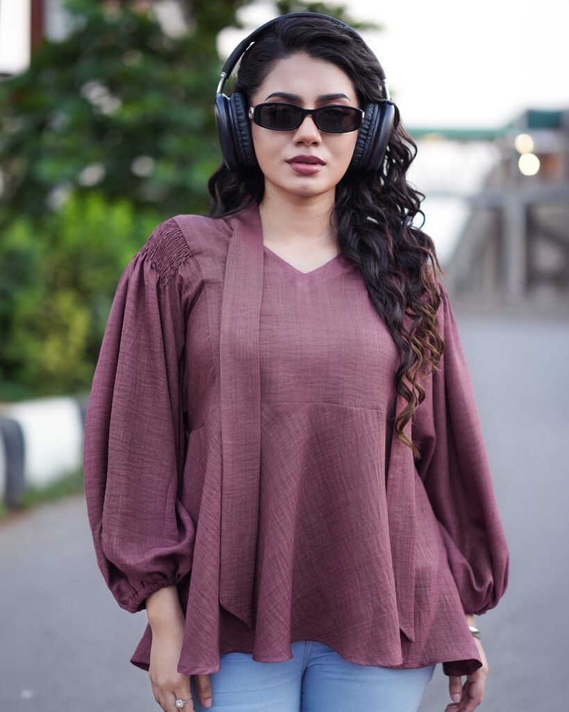 ARIZA Women's Puff Sleeve Peplum Top – Mauve