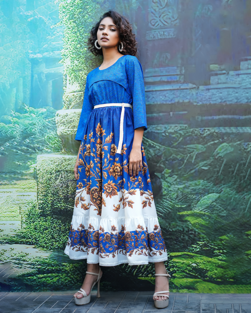 Blue Floral Belted Long Tunic